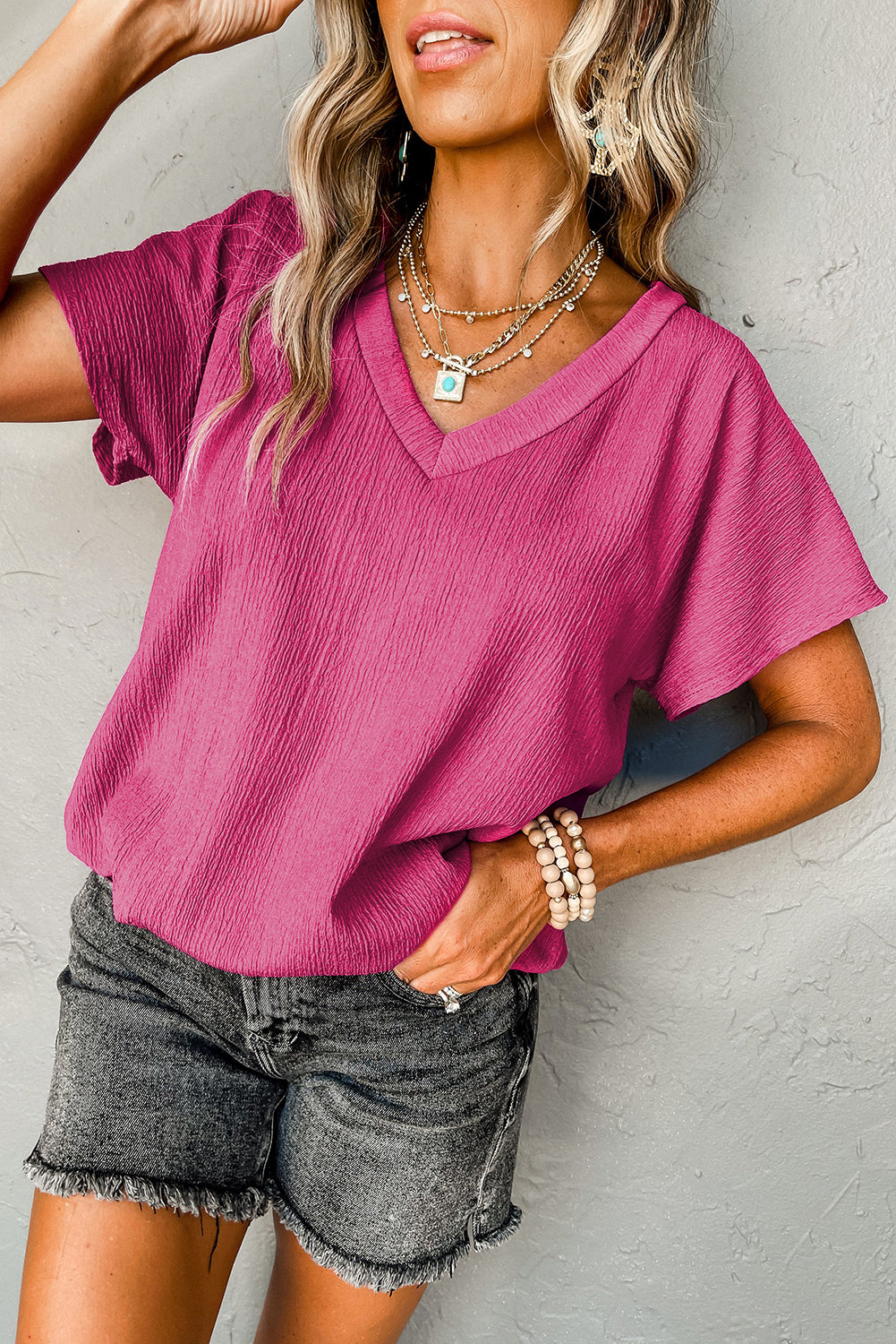 Various pink crumpled t-shirt with wide sleeves *