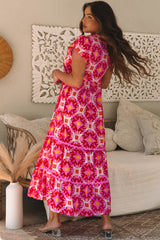 Long dress with V -neck and printed *