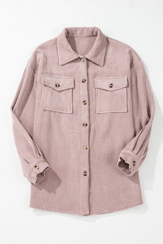 Light Pink Corduroy Buttoned Jacket with Flap Pocket