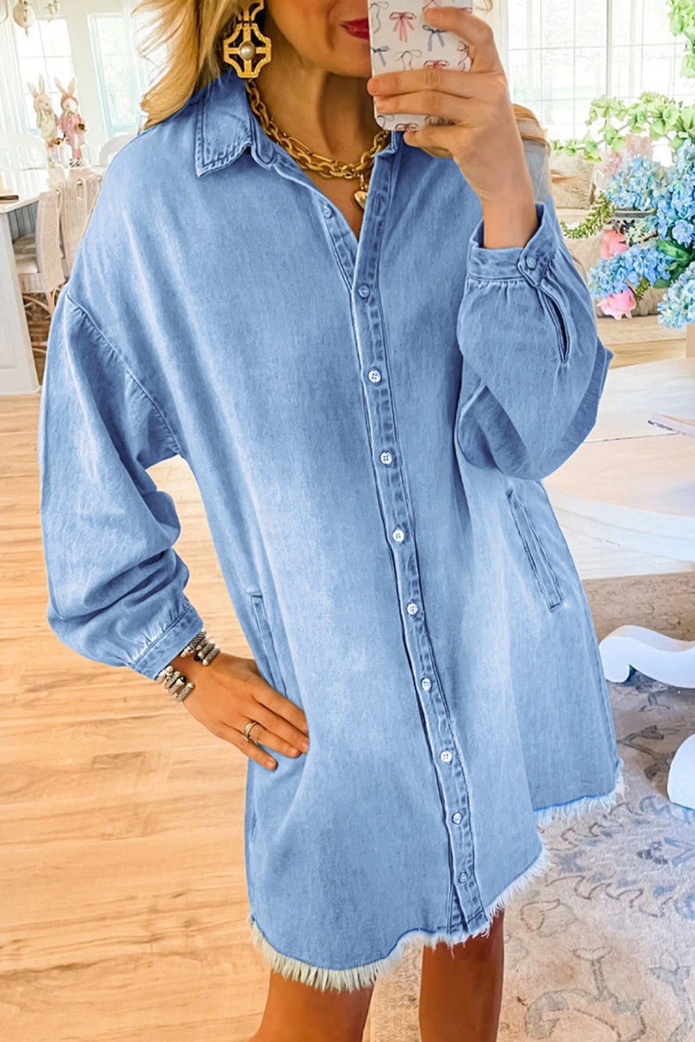 Robe de chemise en jean lavée moyen Beau Blue Risen