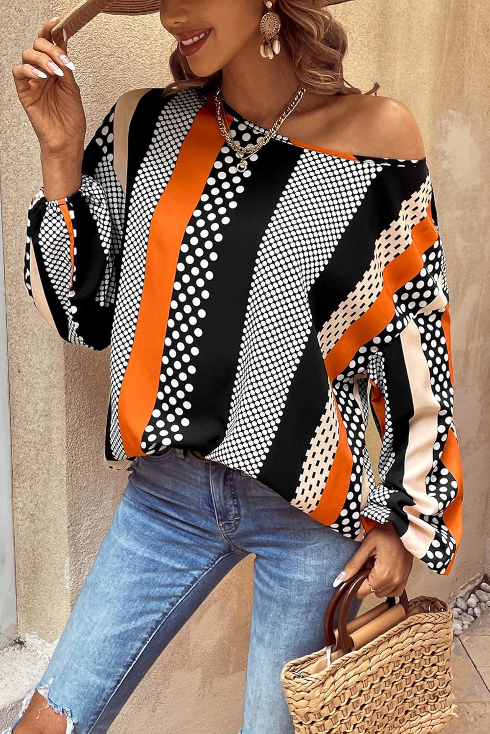 Chemisier orange à manches bouffantes imprimé *-A WOMAN WE LOVE