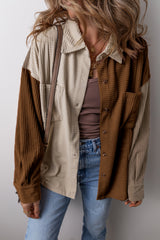 Côte velvet jacket buttoned with chest pockets in brown color