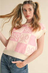 Suéter a cuadros rosa preppy con nudo y detalle
