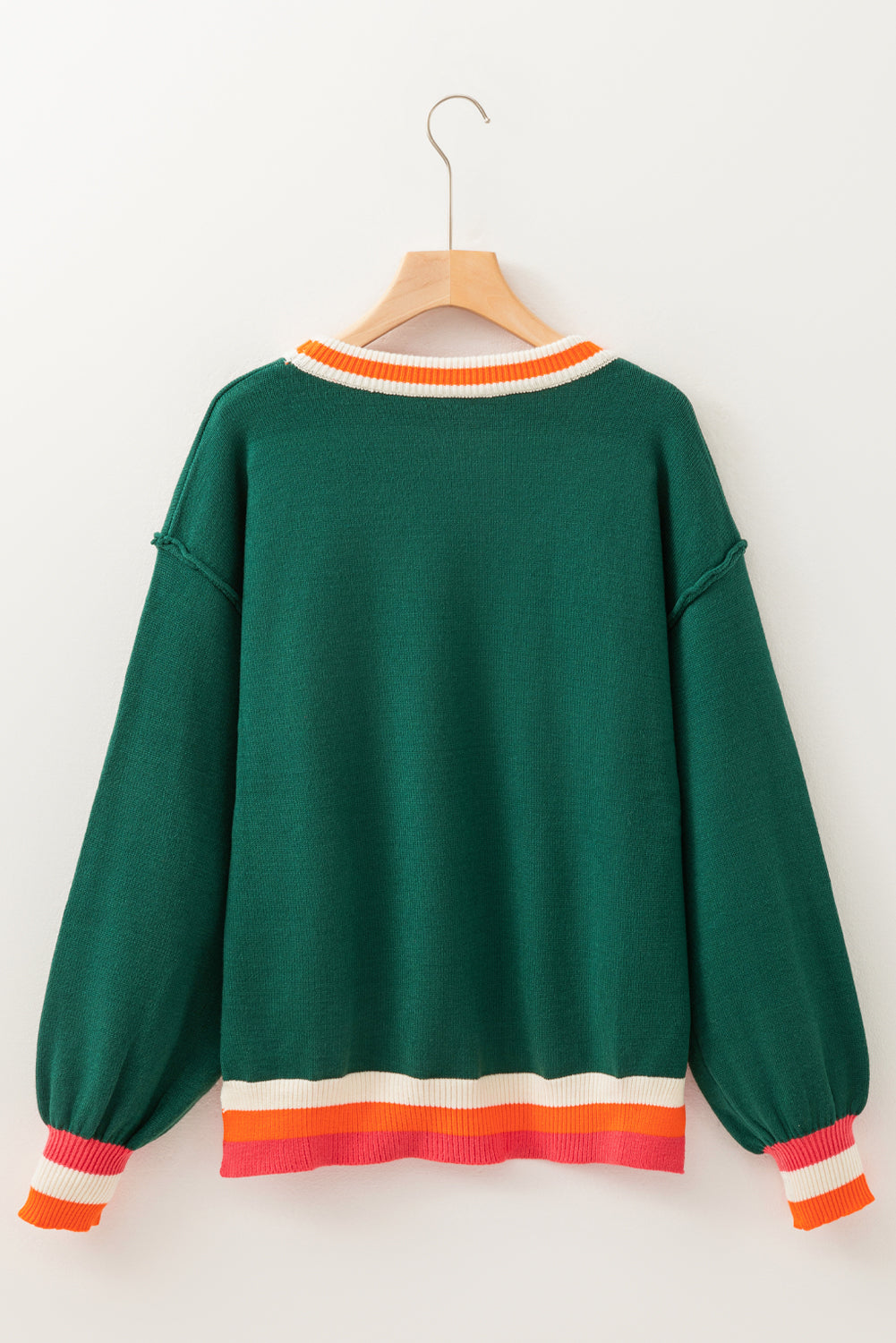 Pull à col rond avec bordure rayée et motif Père Noël scintillant vert noirâtre