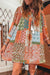 Orange Paisley Bohemian Style Mixed Print 3/4 Sleeve Loose Chiffon Dress