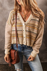Cardigan court kaki boutonné à col en V-A WOMAN WE LOVE
