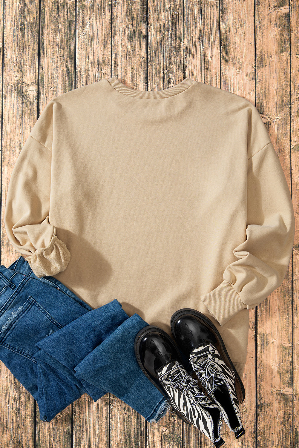 Plain Parchment Crew Neck Sweatshirt with High Low Hem