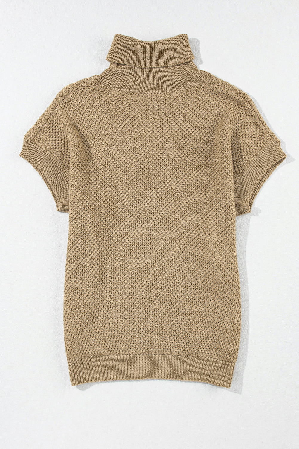 Pull texturé à col roulé et manches courtes kaki pâle