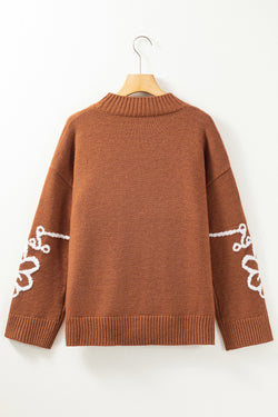 Chestnut floral print ribbed knit sweater