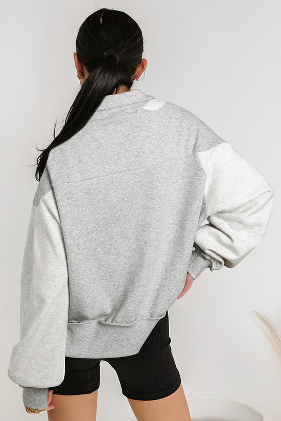 Grey Half Zip Drop Shoulder Sweatshirt with Side Slits