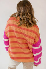 Pull ample à rayures orange et color block, col rond, épaules tombantes