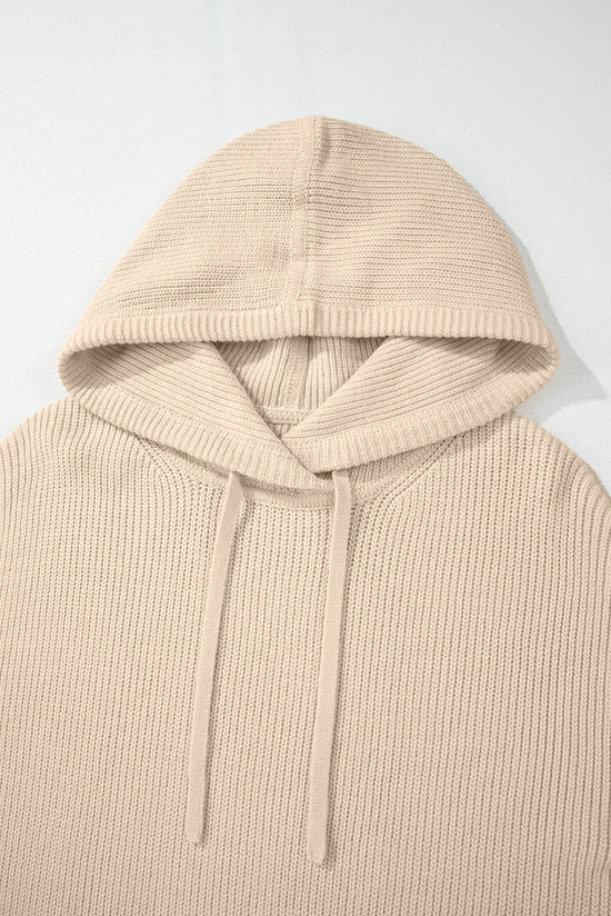 Pull beige à capuche avec cordon de serrage et épaules tombantes de couleur unie