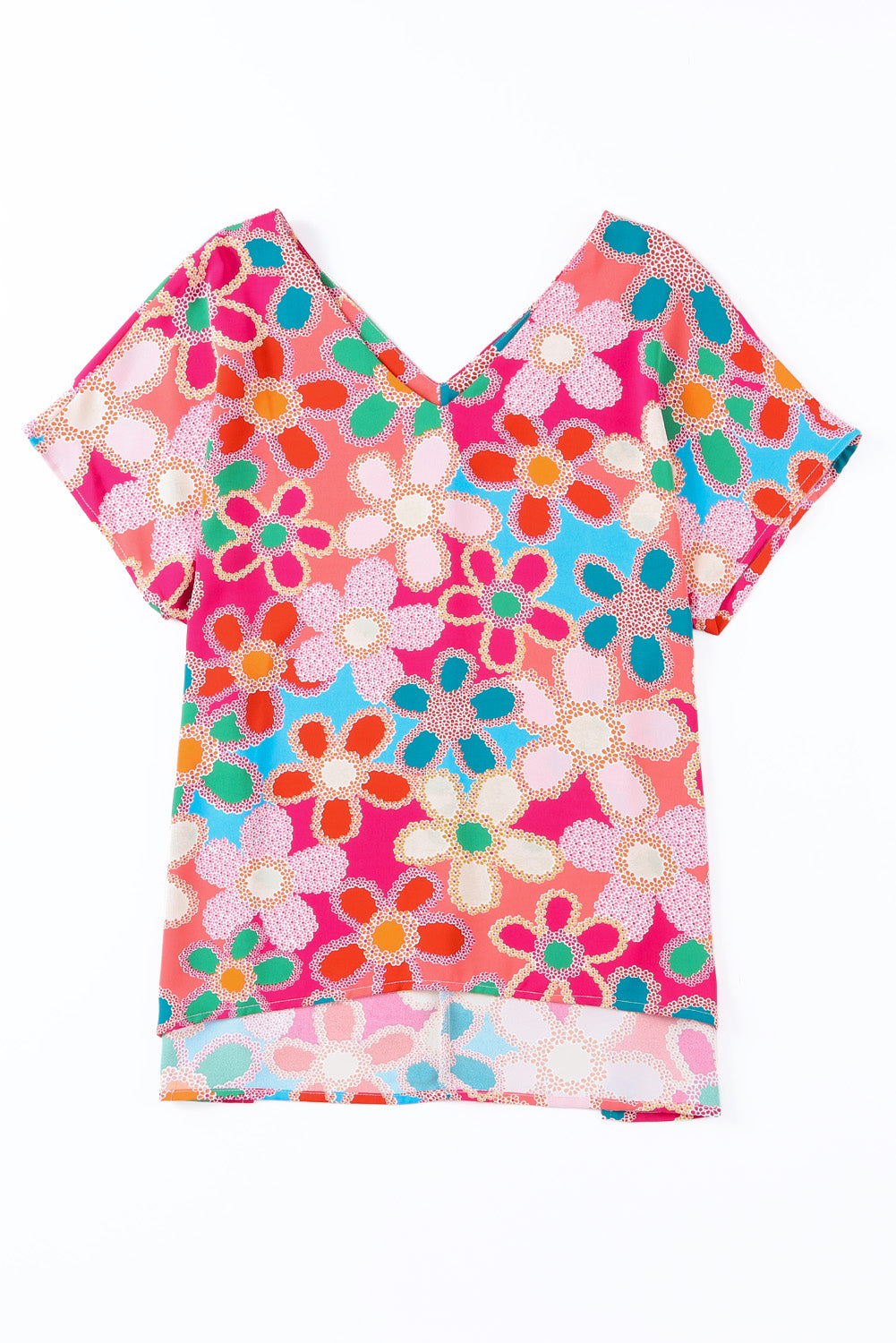 Pink Abstract Print v Neck Dolman Blusa