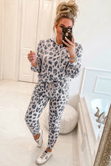 Ensemble de salon kaki avec sweat à capuche à cordon de serrage et pantalon skinny à imprimé léopard-A WOMAN WE LOVE