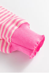 Top de manga larga y hombros caídos con rayas rosadas