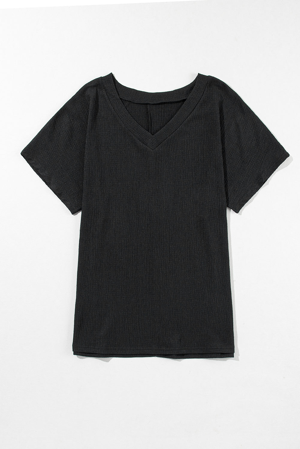 T-shirt à manches noires en V Crinkled Neck