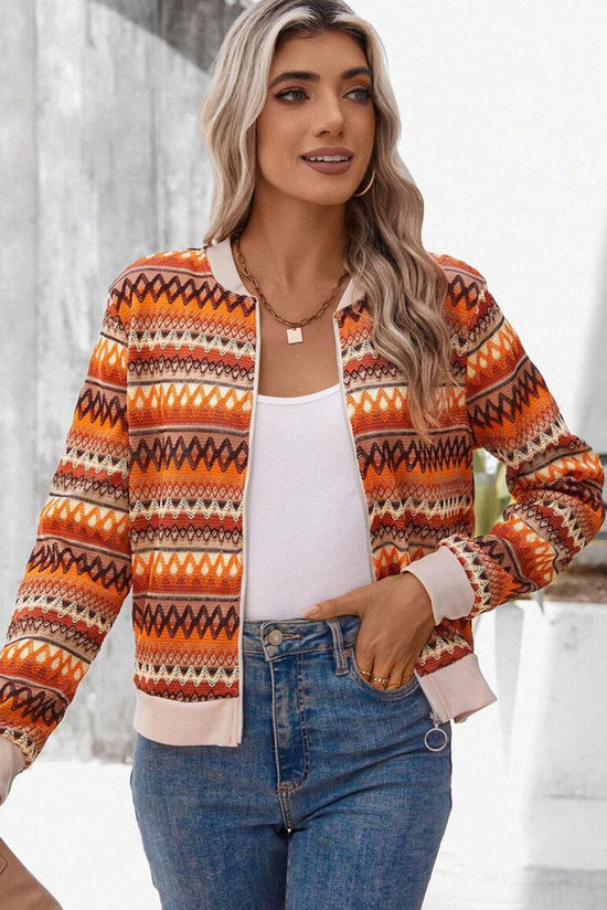 Orange orange jacket with long zipped zipped stripes