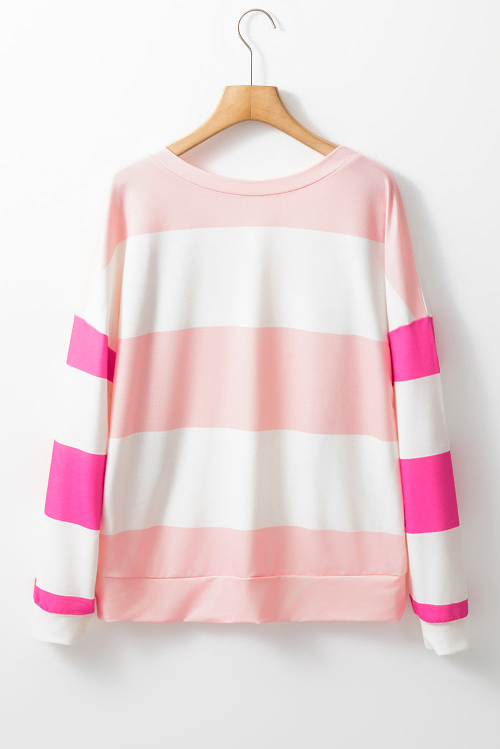Light Pink Color Block Striped Drop Shoulder Long Sleeve Top