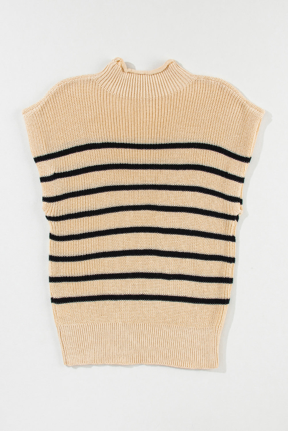 Parchment Striped Ribbed Knit High Neck Sweater