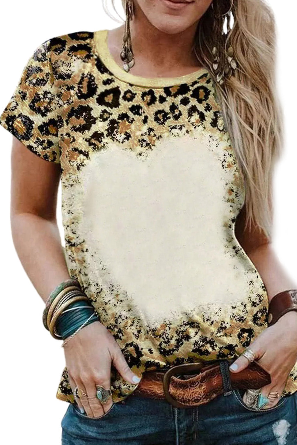 Leopardo blanqueada camiseta de cuello