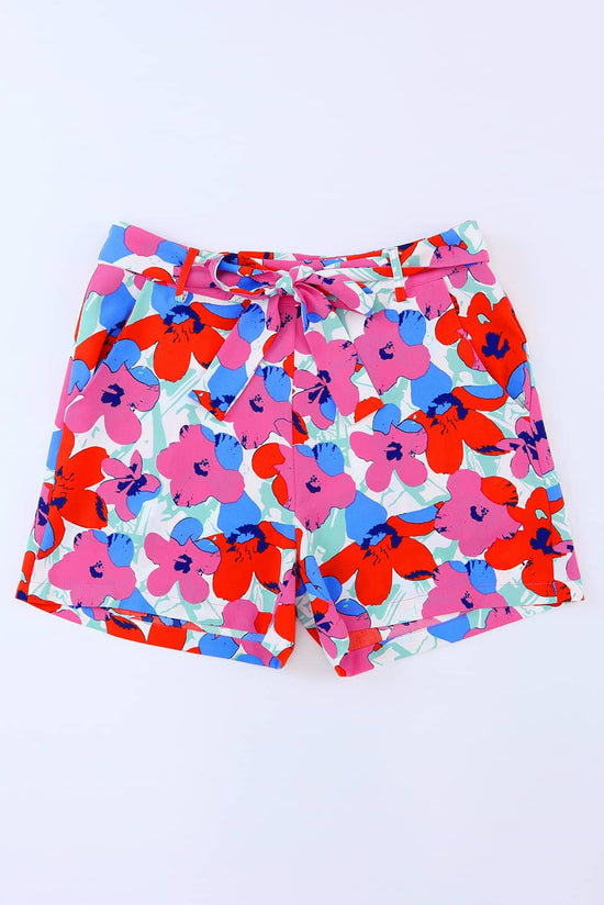 Short ceinturé à imprimé floral rose