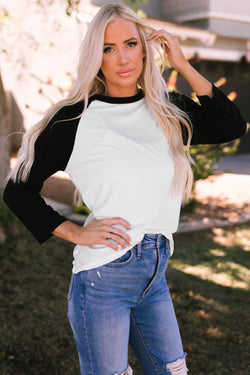 Black color block raglan sleeve sweater top