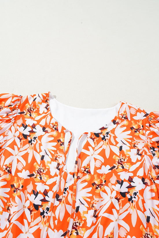 Mid-length orange dress with floral print, large size *