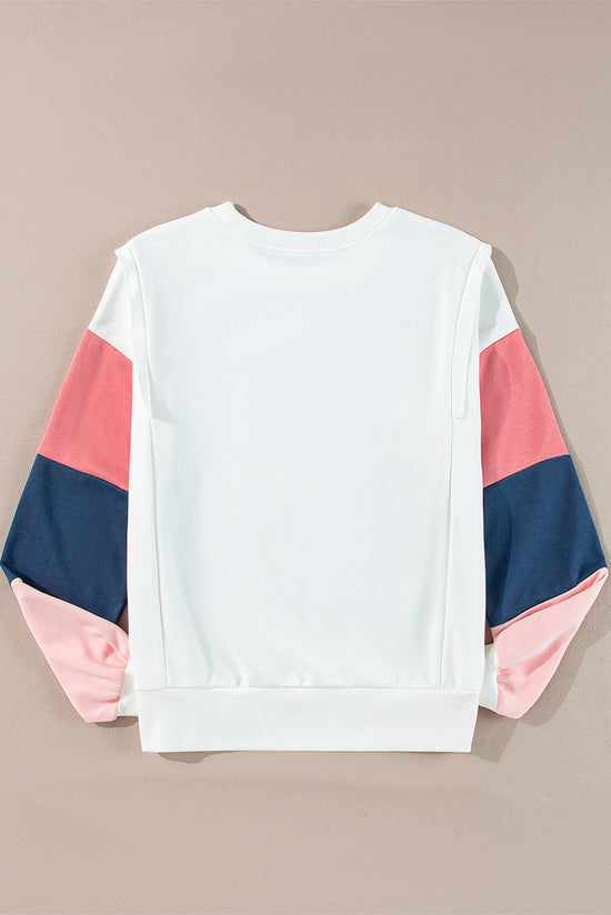 White long sleeve French Terry color block top