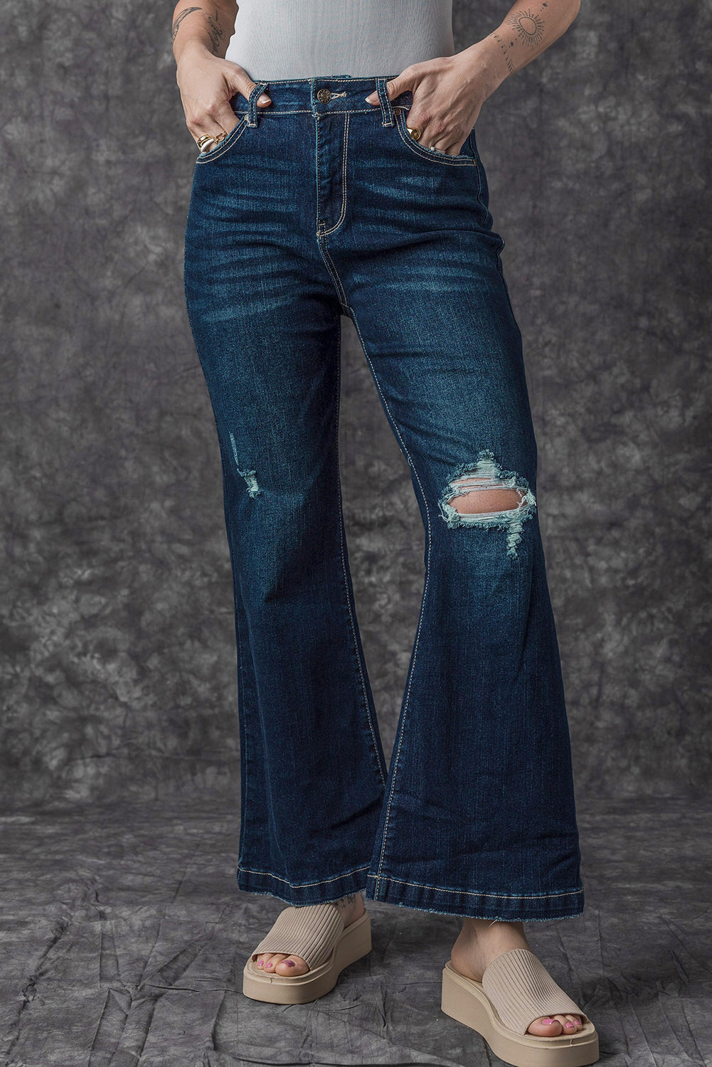 Jeans con gran cantidad desgarrada alta y azul Sarcelle Blue Bell real