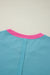 Light Blue Color Block Patchwork Crew Neck Loose Sweatshirt