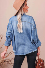 Veste en jean bleu ciel à sequins avec poches à rabat et ourlet brut pour le jour du match