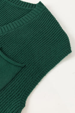 Blackish green ribbed with chest pocket and V -neck