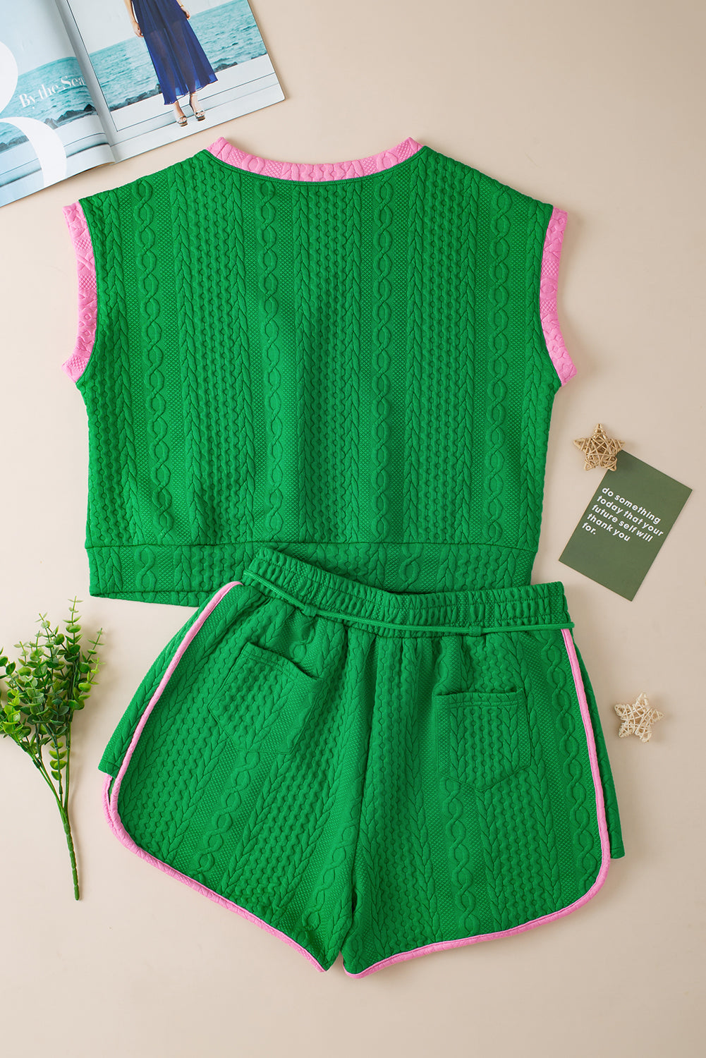 Trime de contraste vert Trim Shorts texturés