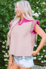 Blouse rose à col en V et manches volantées *-A WOMAN WE LOVE