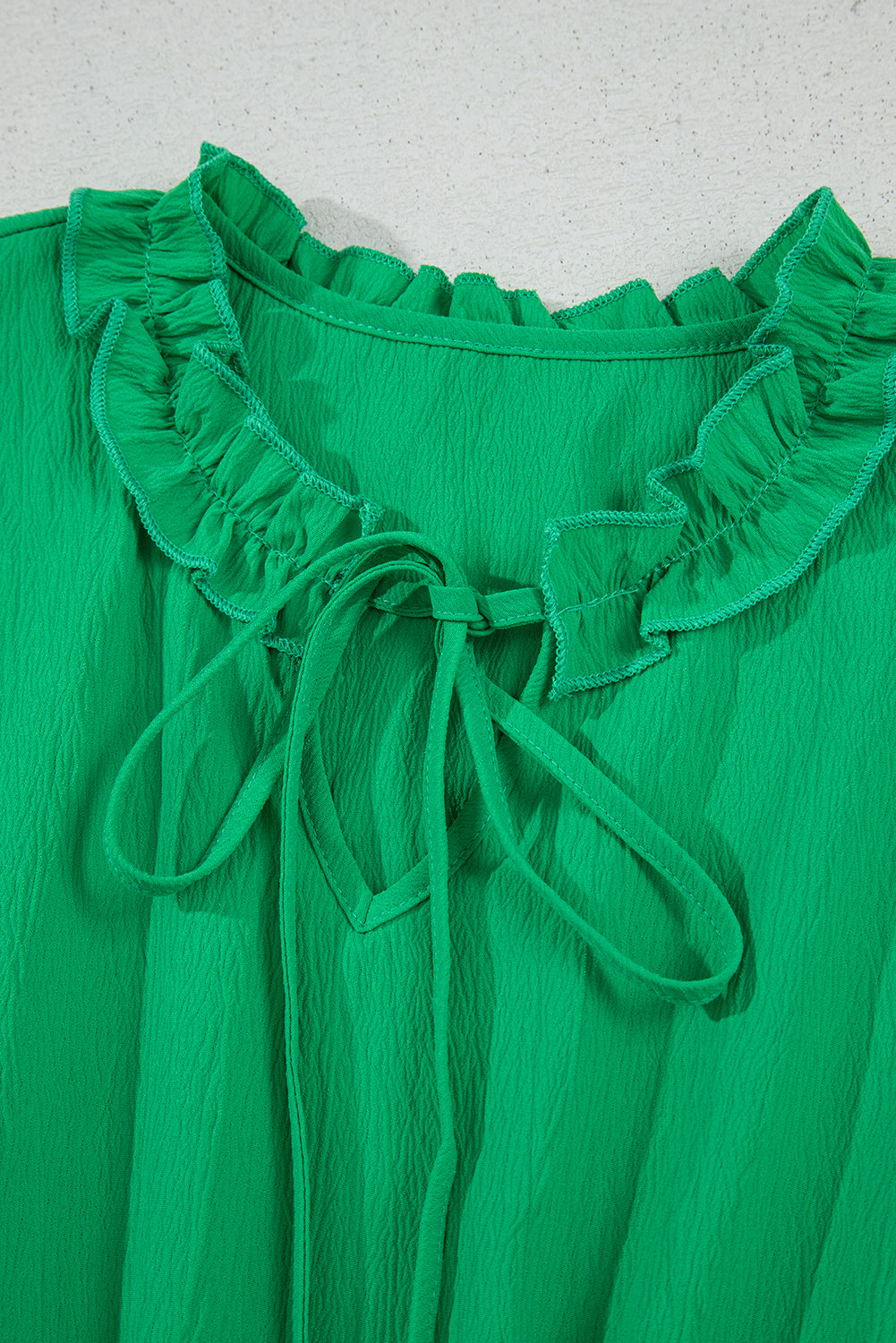 Bright green v-neck slit dress with elastic ruffle waist
