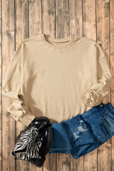Plain Parchment Crew Neck Sweatshirt with High Low Hem