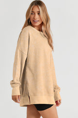 Sudadera de color caqui de gran tamaño con hombro caído y borde acanalado