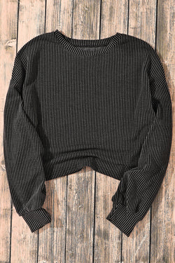 Long -sleeved casual high -sleeved top with black cord