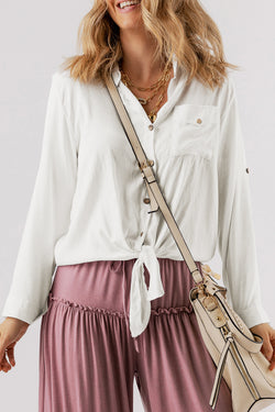 Relaxed shirt knotted with shaded sleeves white