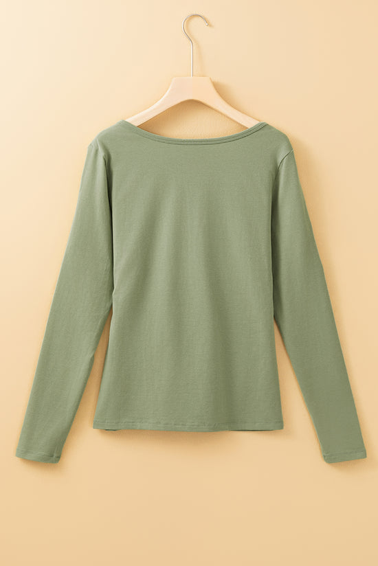 Laurel Green - Haut Slim con mangas largas y V -Neck con botones