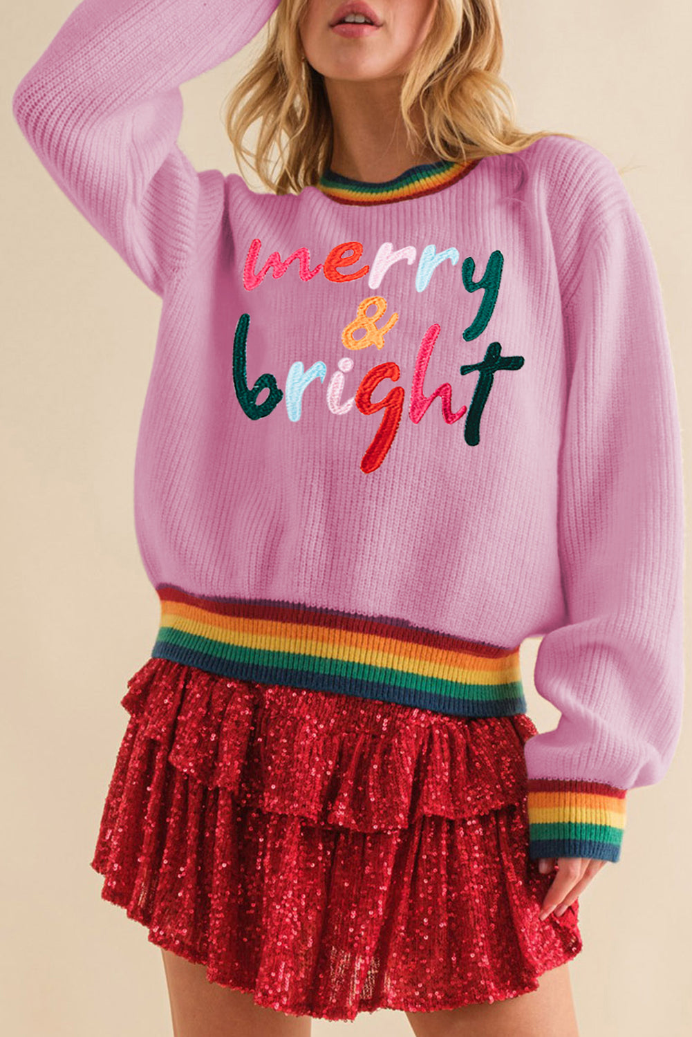 Bonbon Merry & Bright Bunt Stripes Trimmpullover