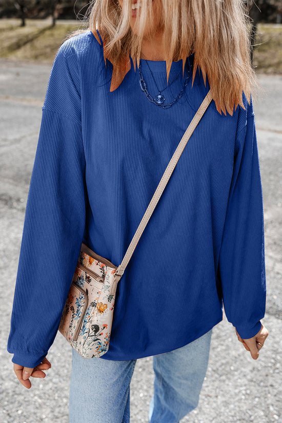 Sweat oversize en velours côtelé bleu foncé