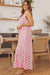 Long dress without sleeve with split and abstract pink print