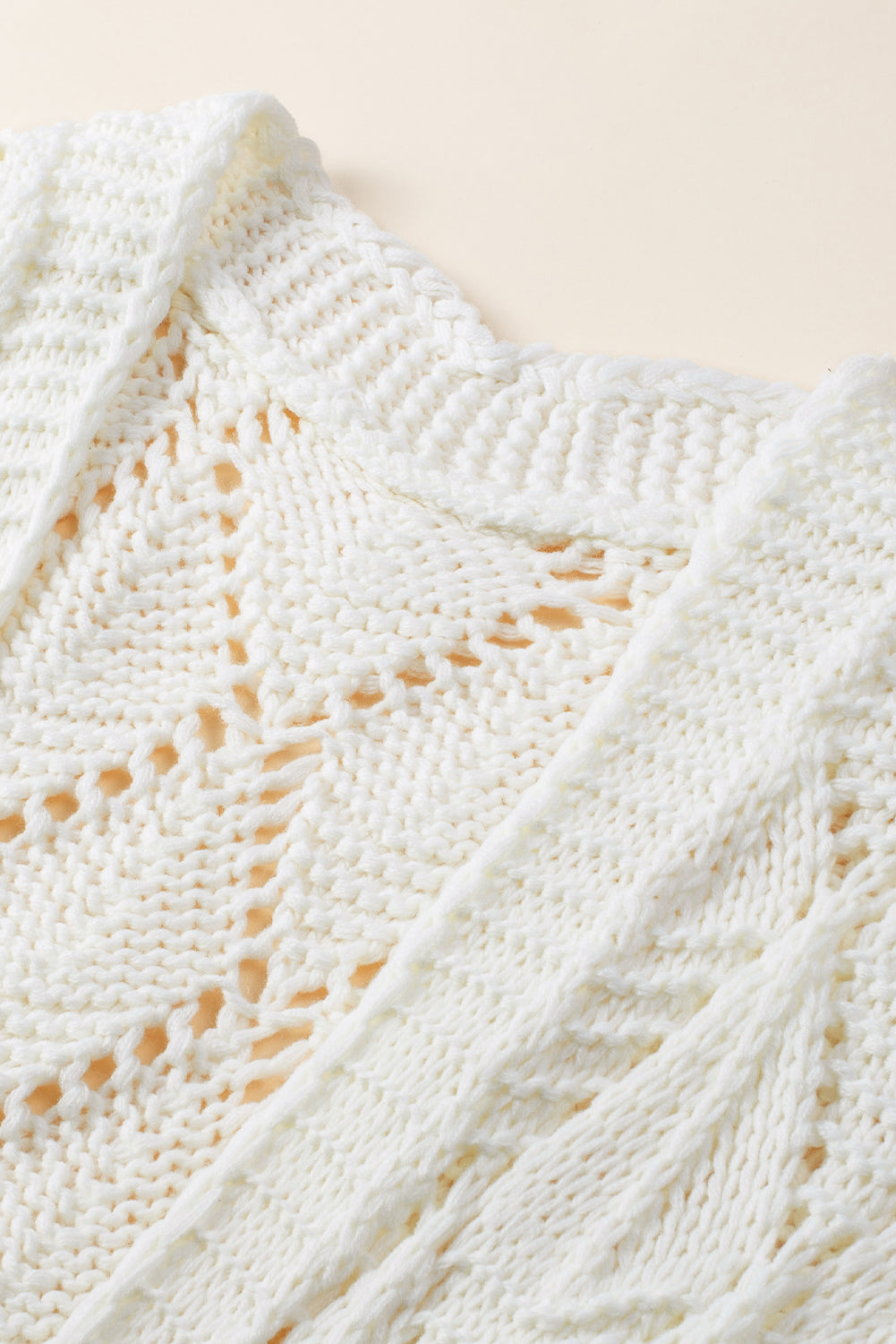 White Rhombus Hollowed Knit Open Front Cardigan