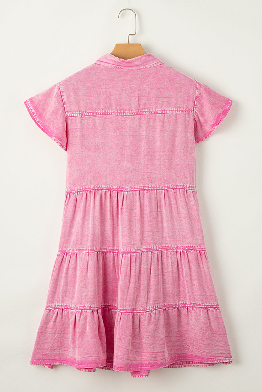 Robe en chambray à volants délavé minéral Bonbon