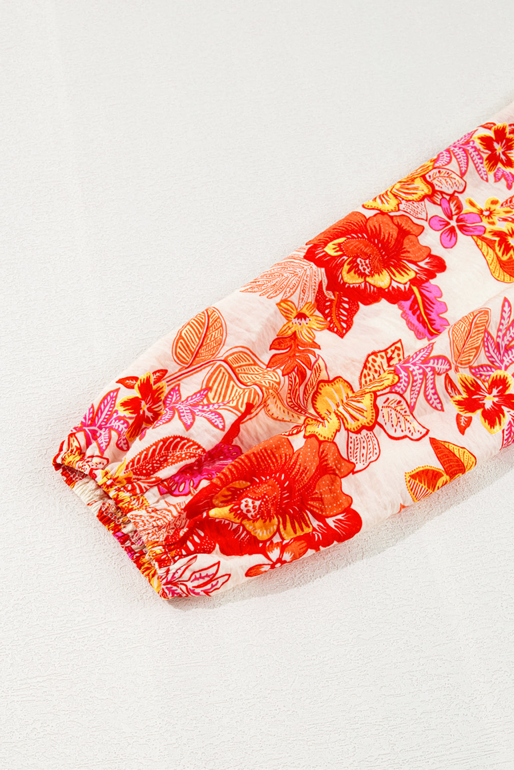 Chemisier à imprimé floral et bouton perlé avec trou de serrure à manches longues bouffantes orange-A WOMAN WE LOVE