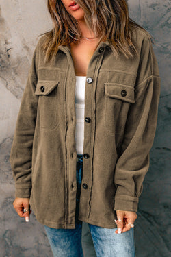 Button-down shirt jacket with turn-down collar