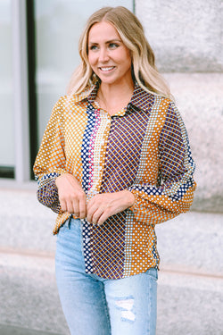 Long sleeve buttoned shirt and brown polka dot printed