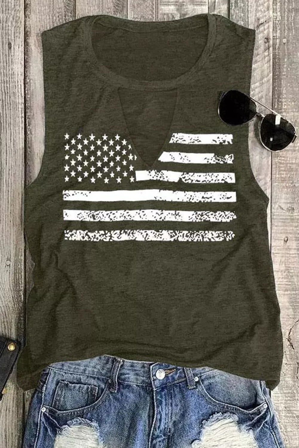 Haute à découper vert American Flag Print Top Top