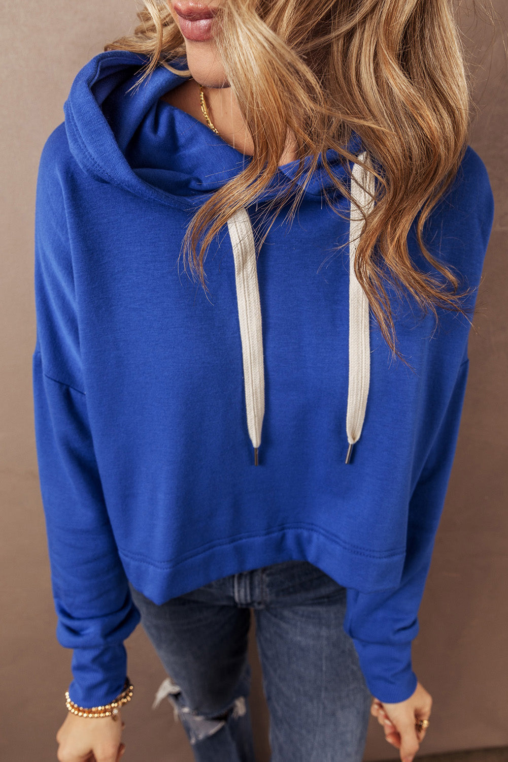 Dark blue short blue hoodie with drooping shoulder *